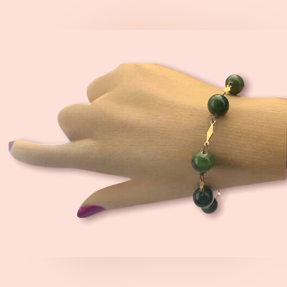 Jade Bracelet Art Deco Chain Link Jewelry - Picture 1 of 9